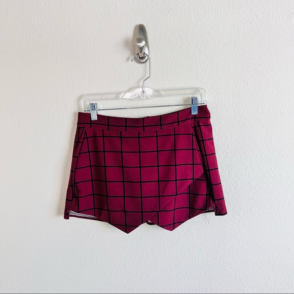 Maroon Black Grid Envelope Skirt Skort - Picture 7 of 9